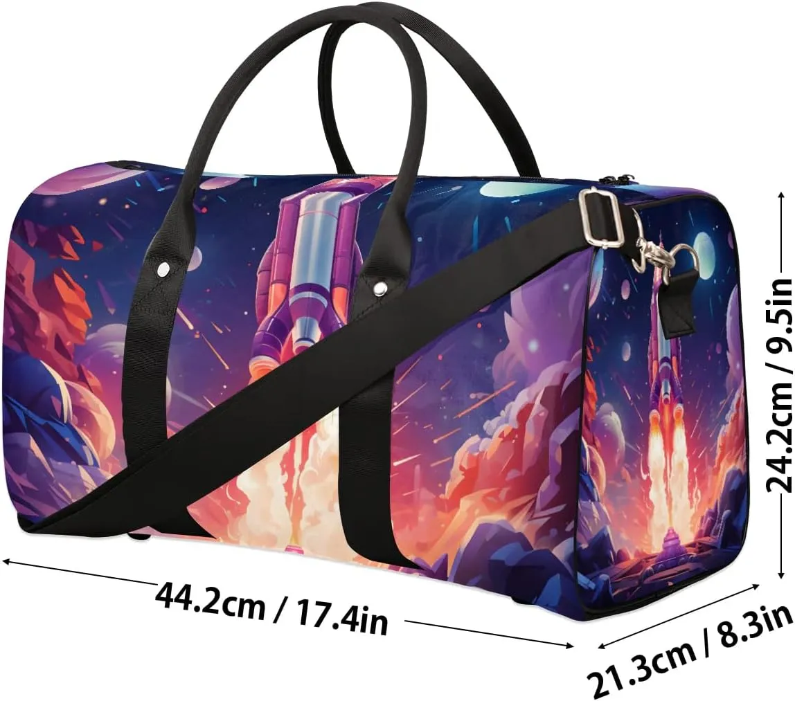 Space Rocket Travel Duffel Bag for Women Men Waterproof Foldable Overnight Weekender Bag Large Capacity Sports Gym Bag