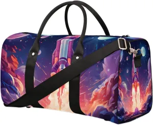 Space Rocket Travel Duffel Bag for Women Men Waterproof Foldable Overnight Weekender Bag Large Capacity Sports Gym Bag