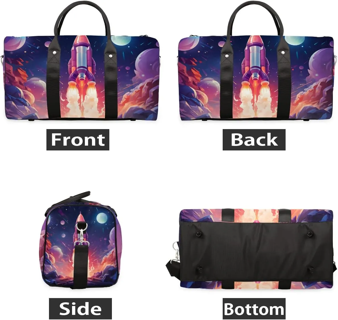 Space Rocket Travel Duffel Bag for Women Men Waterproof Foldable Overnight Weekender Bag Large Capacity Sports Gym Bag