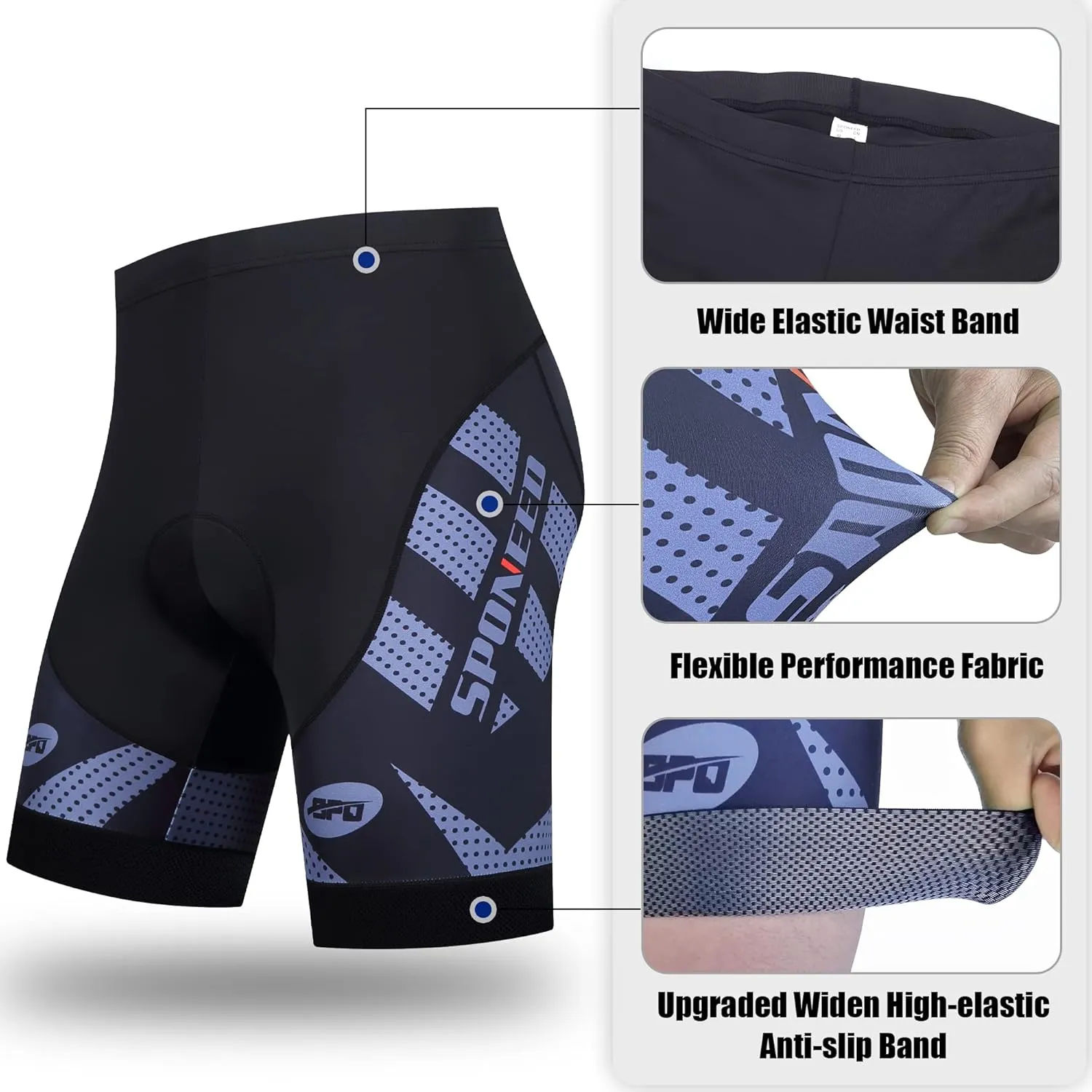 sponeed Men's Cycling Shorts Padded Bicycle Riding Pants Bike Biking Clothes Cycle Wear Tights