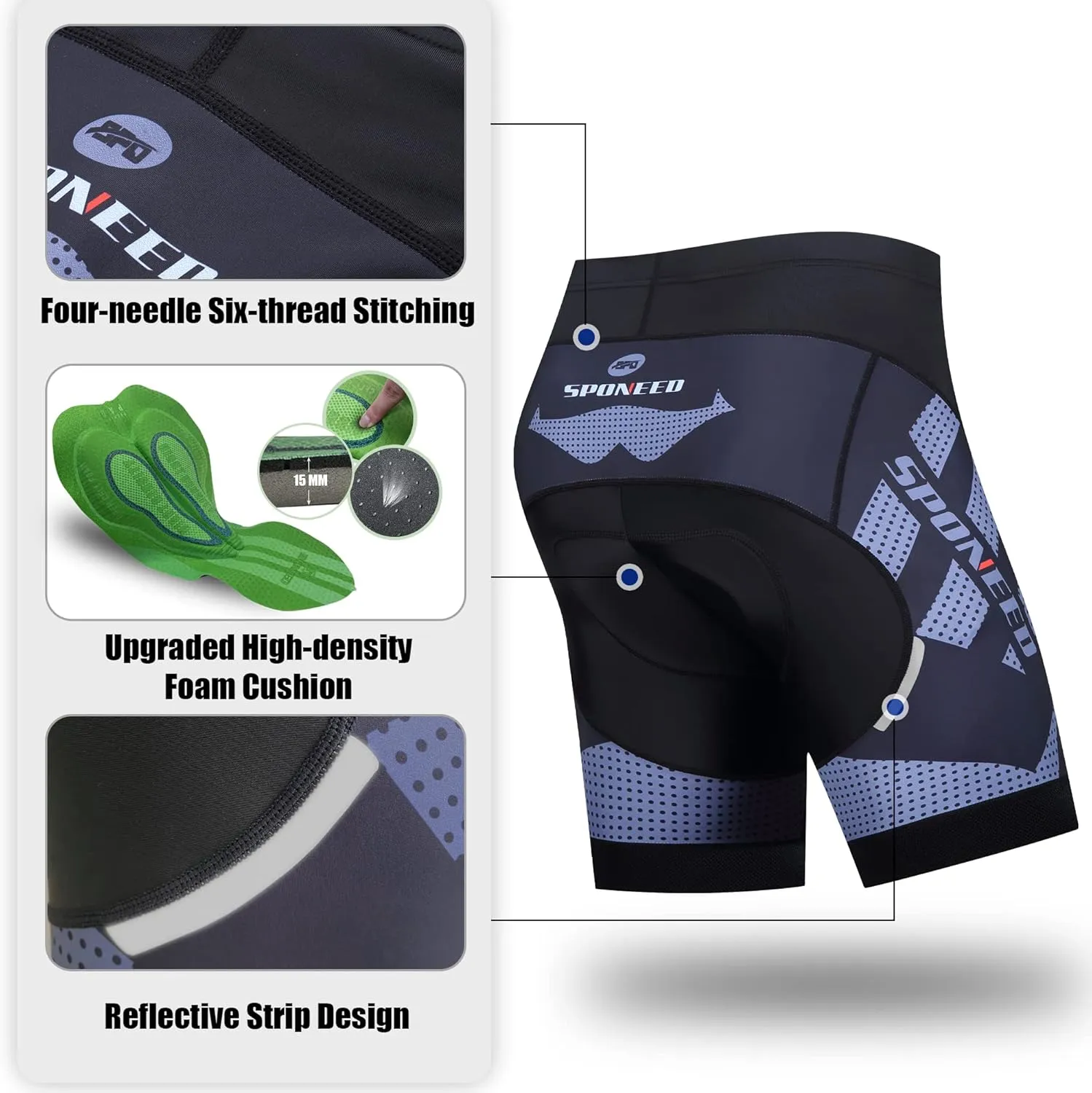 sponeed Men's Cycling Shorts Padded Bicycle Riding Pants Bike Biking Clothes Cycle Wear Tights
