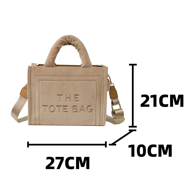 Square Velour Tote Bag with Letter Print