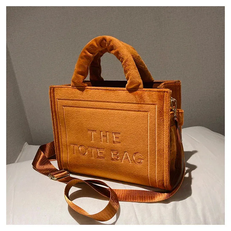 Square Velour Tote Bag with Letter Print