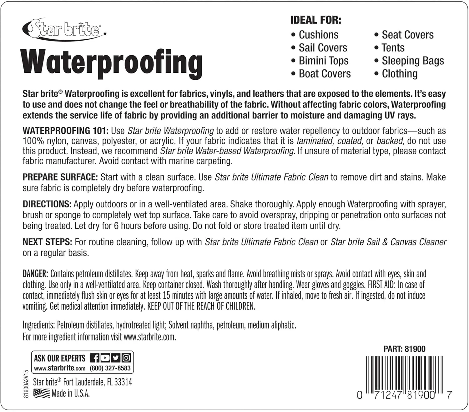 STAR BRITE Waterproofing Spray, Waterproofer   Stain Repellent   UV Protection for Boat Covers, Car Covers, Bimini Tops, Tents, Jackets, Backpacks, Boots, Awnings, Patio Covers & More