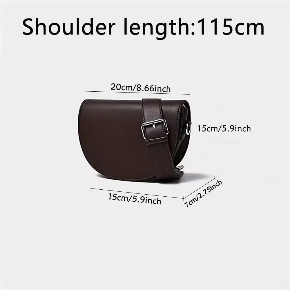 Stylish Vintage Saddle Bag Small PU Leather Shoulder Bag Half Moon Crossbody Cluth Purse with Wide Adjustable Strap