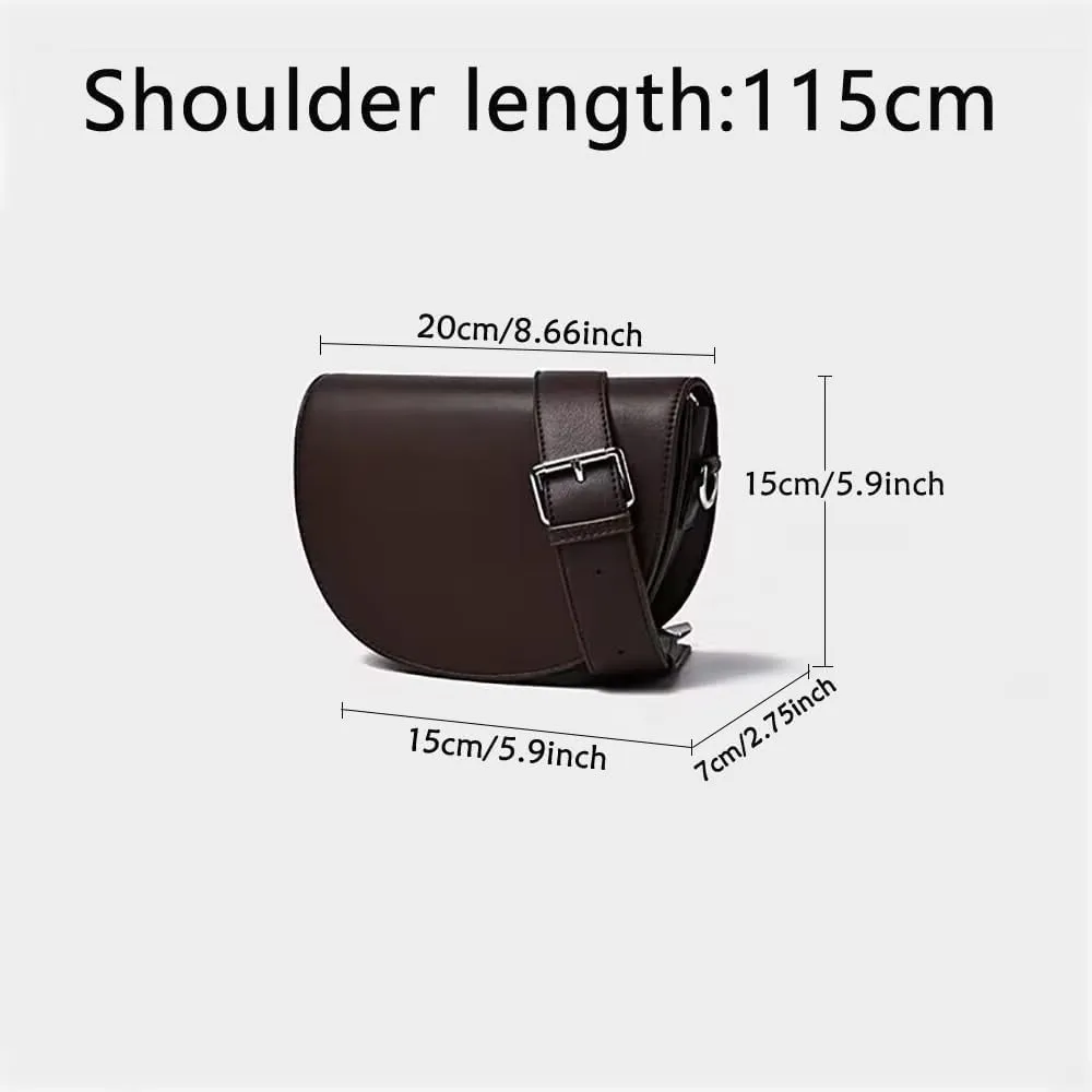 Stylish Vintage Saddle Bag Small PU Leather Shoulder Bag Half Moon Crossbody Cluth Purse with Wide Adjustable Strap