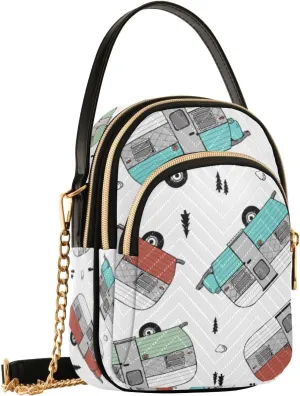 SUABO Crossbody Bag for Women, Trees Rocks and Vintage Caravan Phone Purse Detachable Chain Bag Shoulder Handbag Wallet