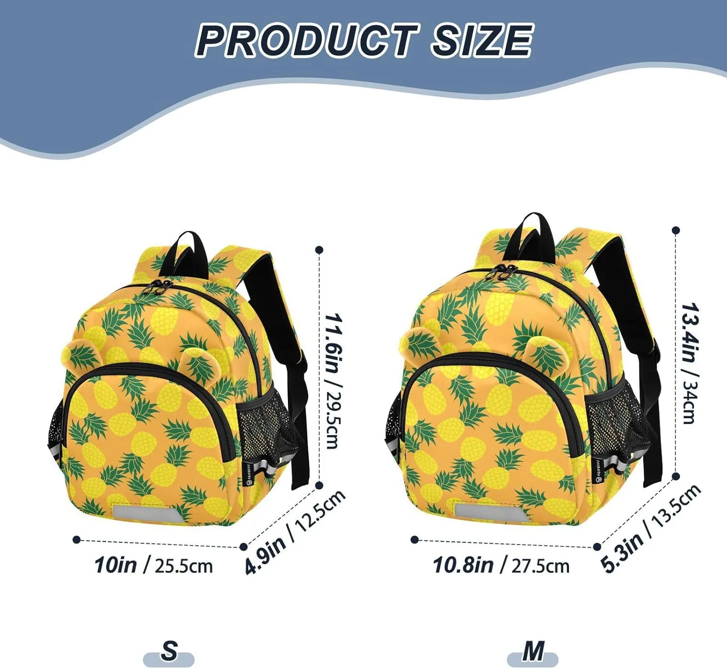 Summer Orange Preschool Backpack Color Pineapple Daycare Bookbag School Backpack with Traction Rope for Kids 3-6