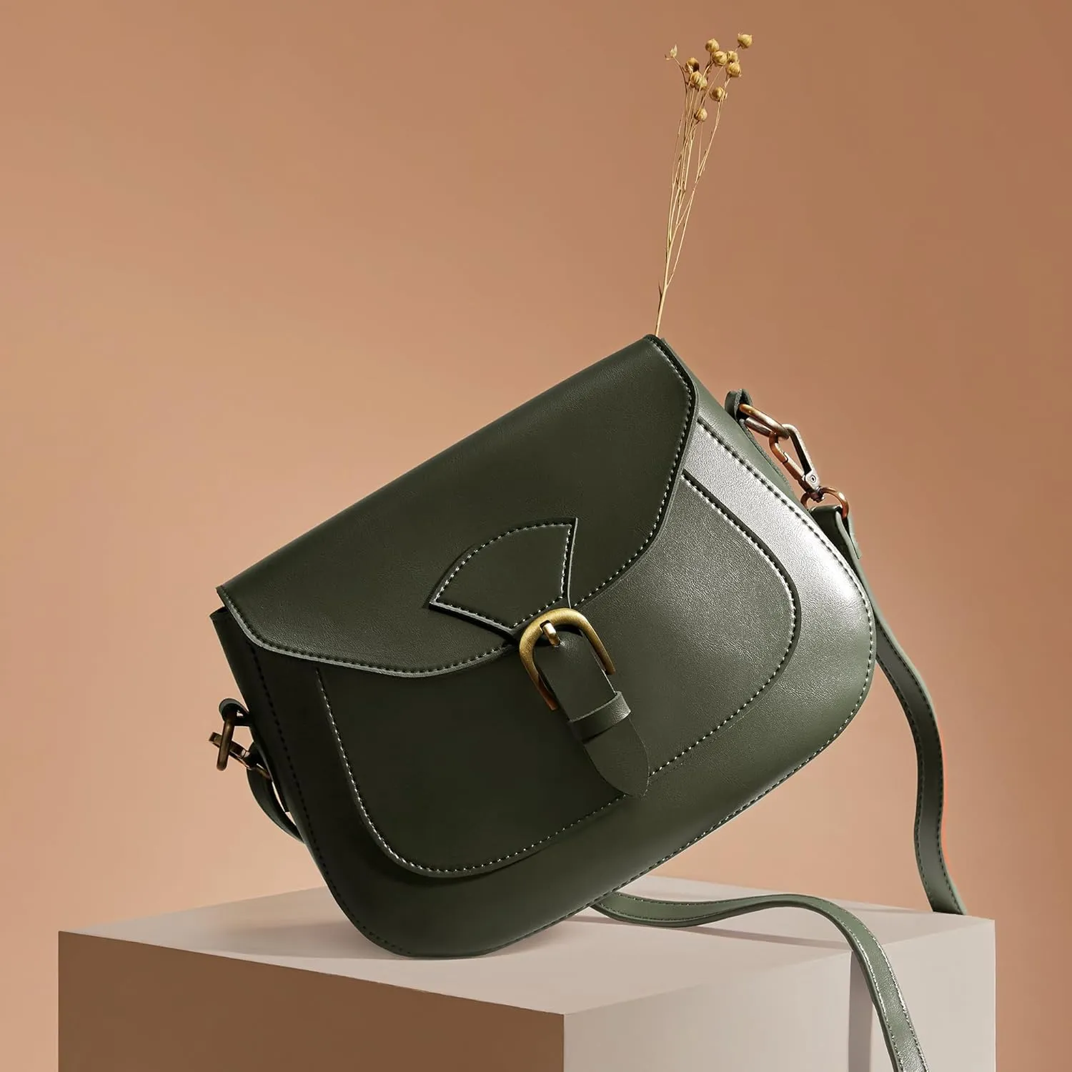 SUNLIGHT LEAVES Vintage Crossbody Saddle Bag For Women Vegan Leather Boho Retro Satchel Simple Handbag Casual Purse