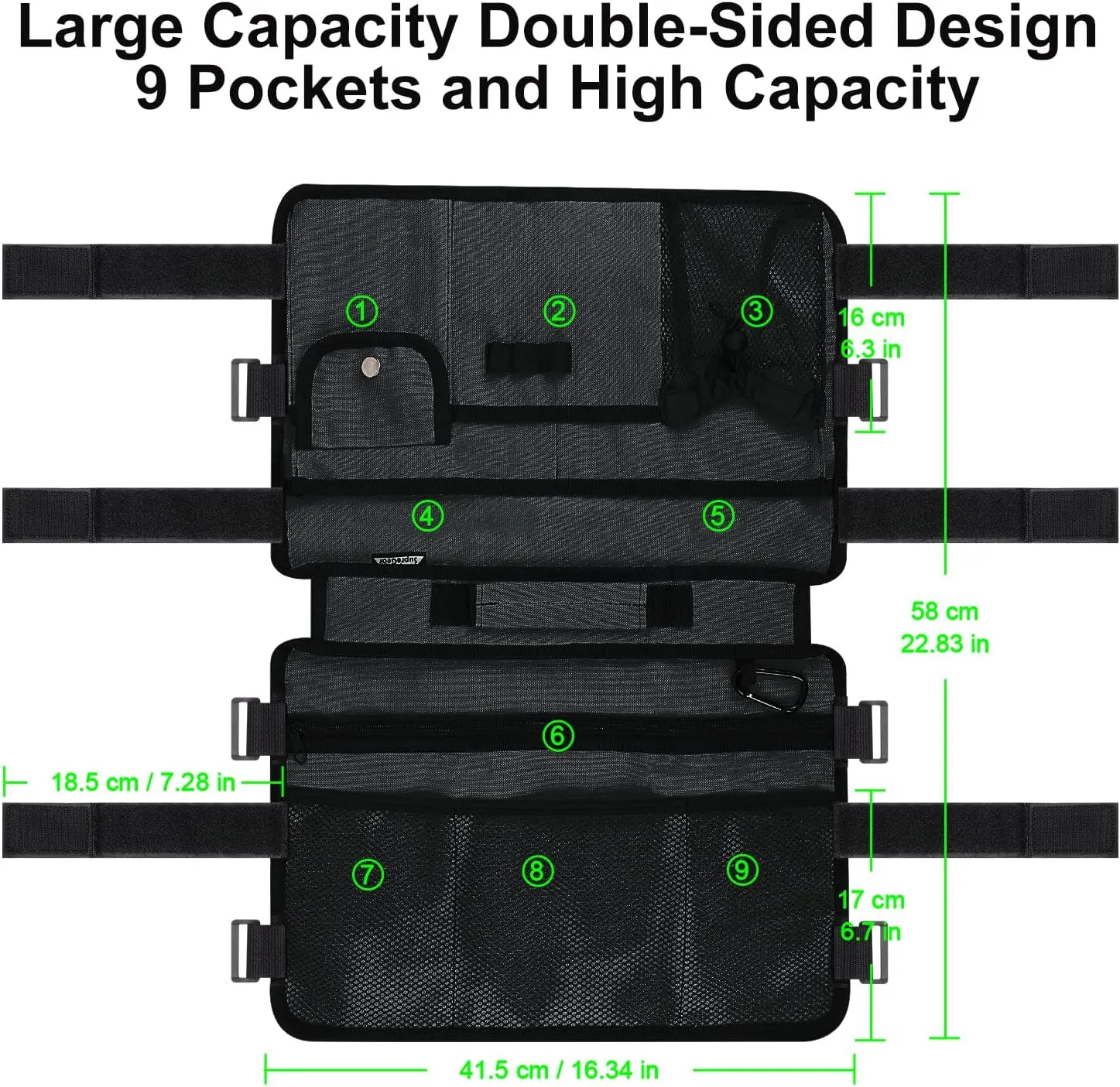 supregear Walker Bag for Seniors Folding Walker Accessories Bag (Double Sided), Walker Basket Caddy Large Capacity Waterproof Tote with 9 Pockets and Cup Holder (Light Black)
