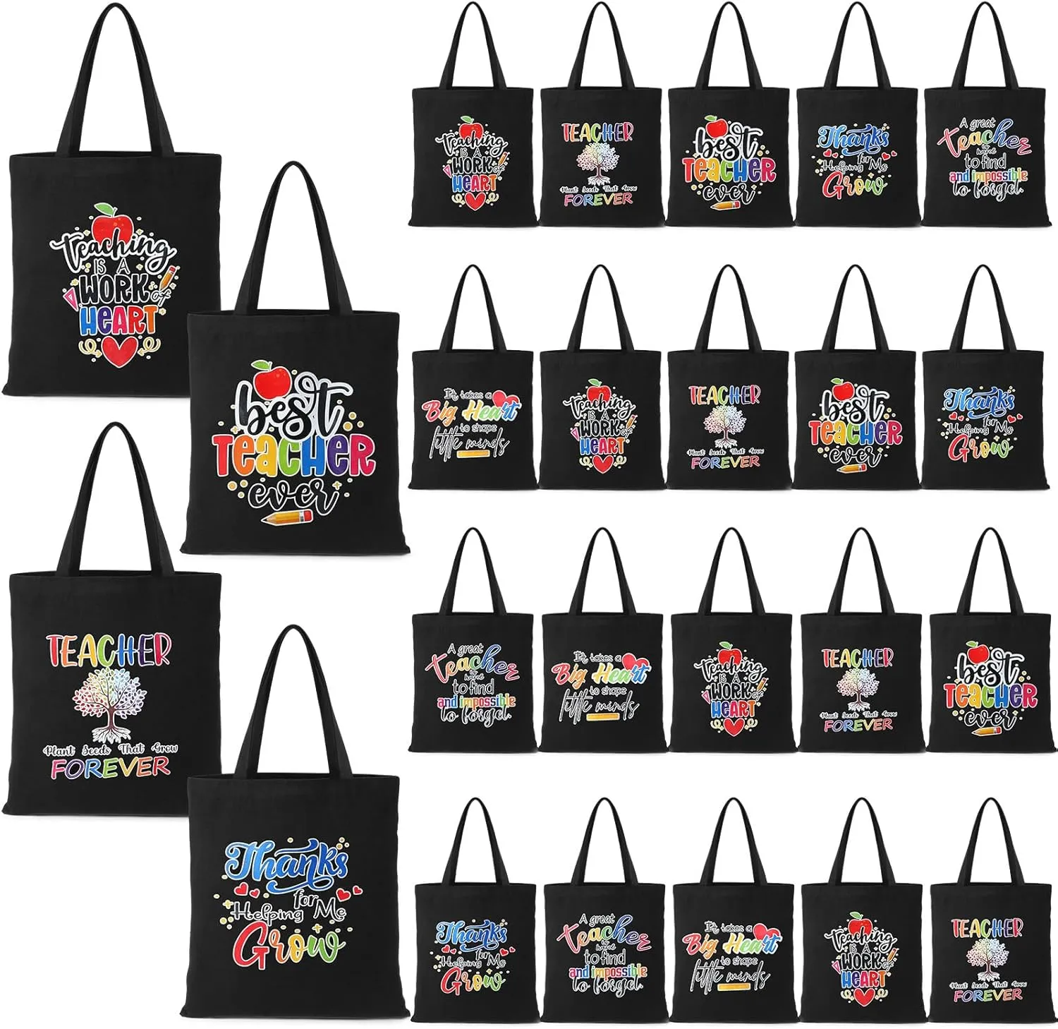 Sweetude 24 Pcs Teacher Canvas Tote Bags,Teacher Appreciation Gifts in Bulk for Teachers Week Christmas Retirement