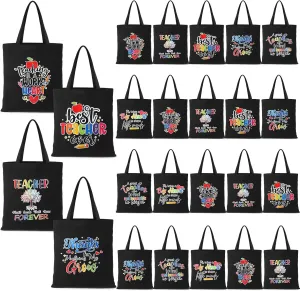 Sweetude 24 Pcs Teacher Canvas Tote Bags,Teacher Appreciation Gifts in Bulk for Teachers Week Christmas Retirement