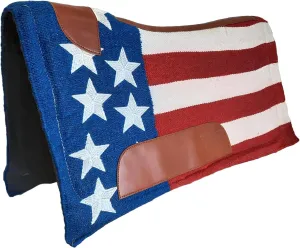 Tahoe Patriotic Stars & Stripes Contoured Saddle Pad – 1" Triple-Layer Wool Felt with New Zealand Wool Top, Full-Grain Leather Wear Patches, 36" x 34", 1-Year Warranty