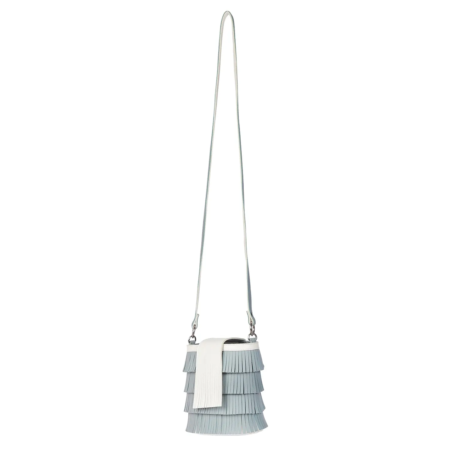 Tasseled Siren Blue with white band crossbody