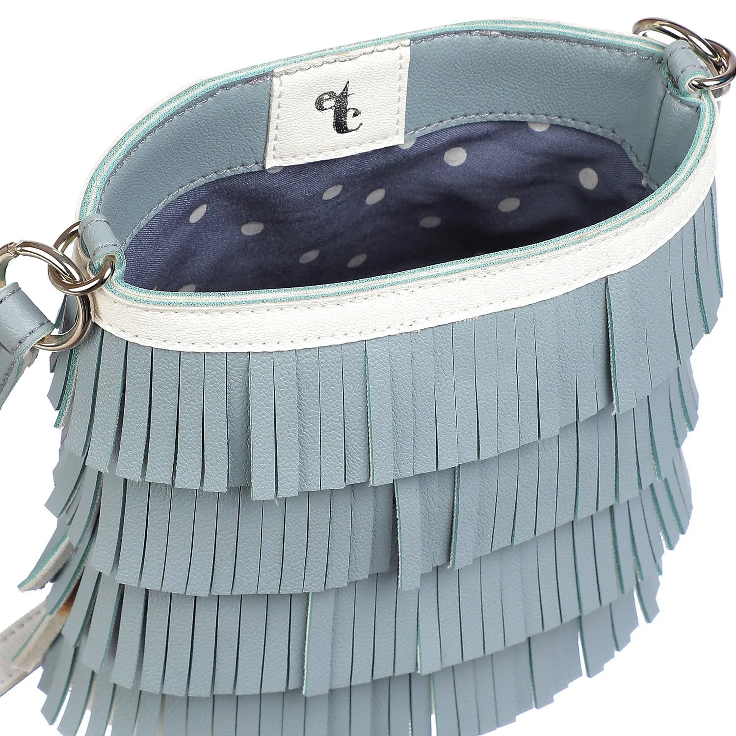 Tasseled Siren Blue with white band crossbody