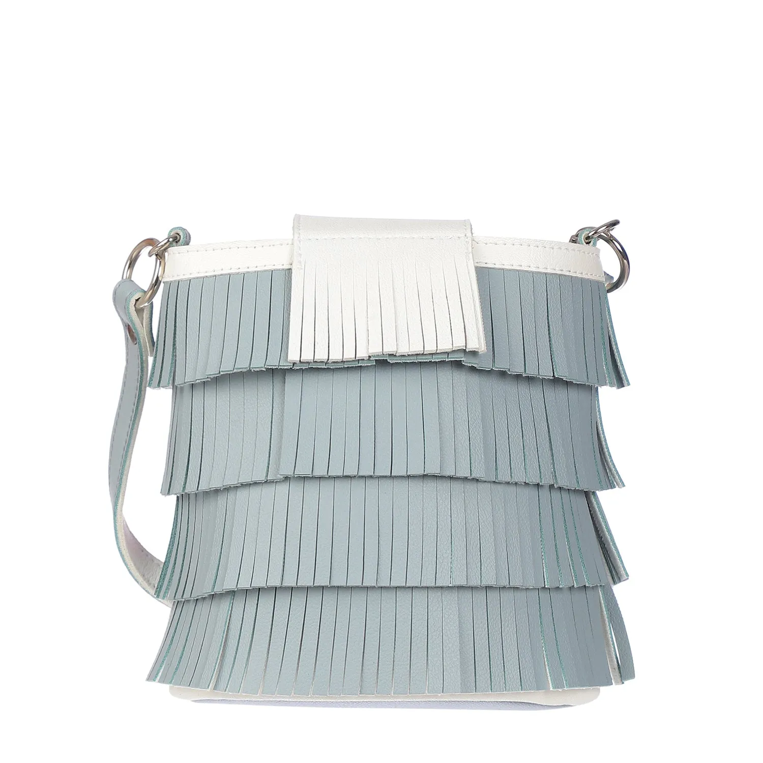 Tasseled Siren Blue with white band crossbody
