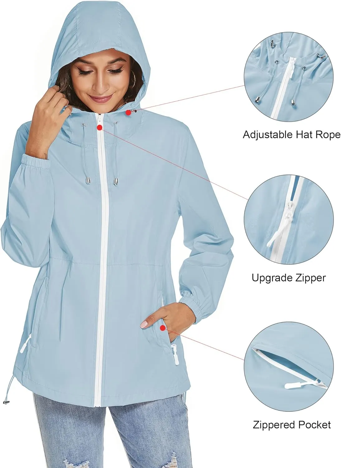 TCOT Womens Rain Jackets Waterproof Windbreaker Jackets lightweight Portable Rain Coat