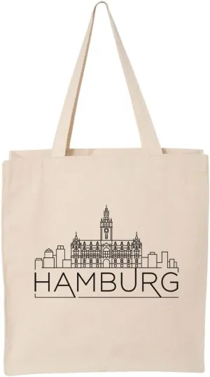 TeesAndTankYou Skyline Hamburg Germany Canvas Tote Bag Reusable Grocery Bag for Shopping and Travel