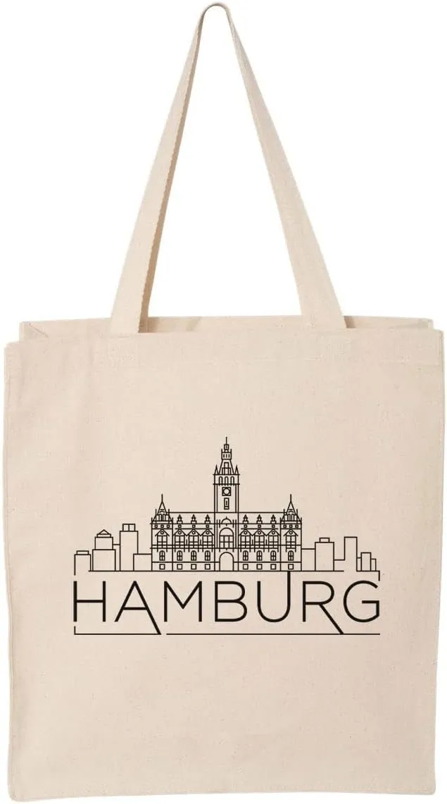 TeesAndTankYou Skyline Hamburg Germany Canvas Tote Bag Reusable Grocery Bag for Shopping and Travel