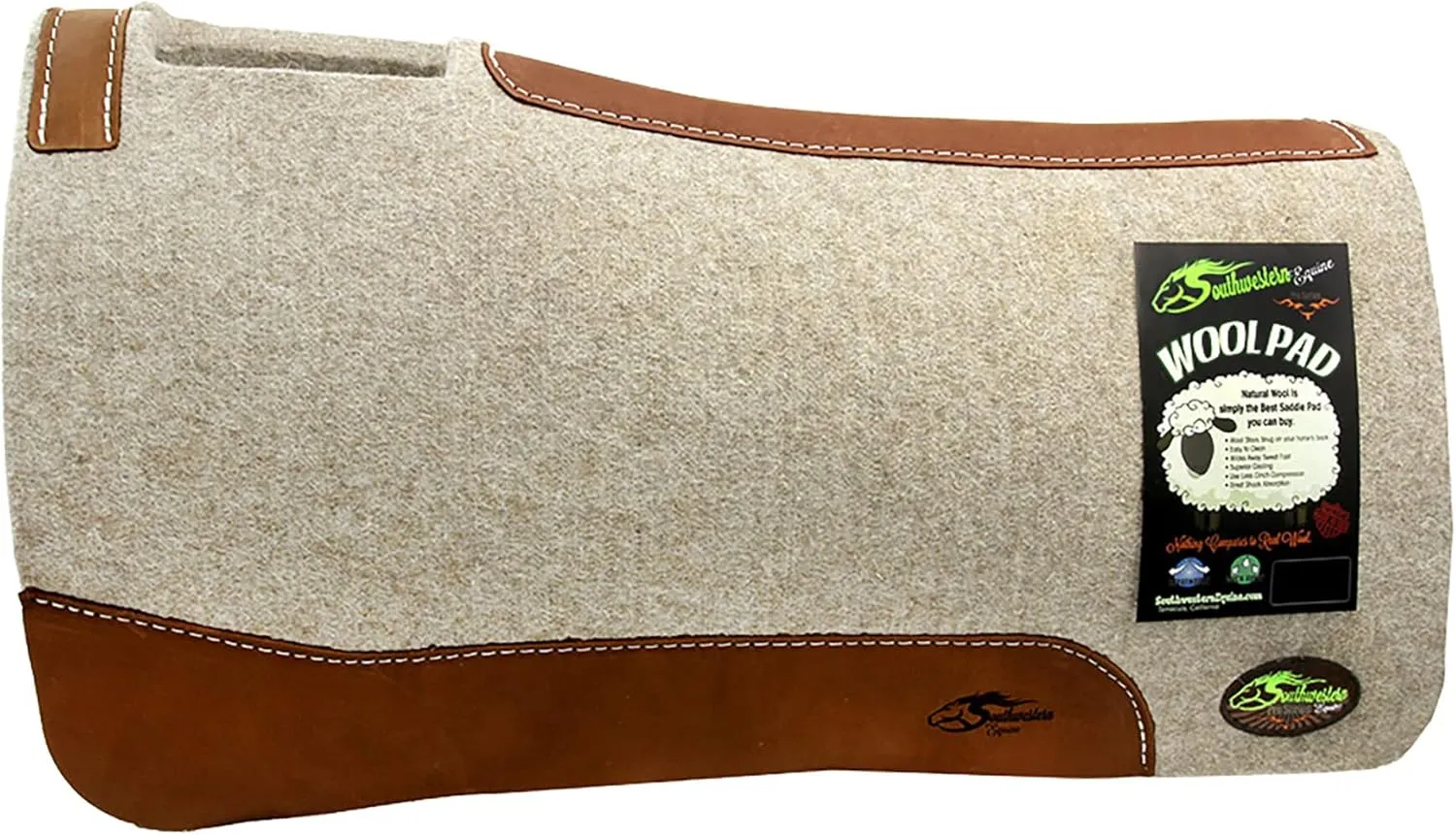 The Montana 100% Extra Fine Wool Saddle Pad by Southwestern 3/4" or 1" Thick and Designer Wear Leather
