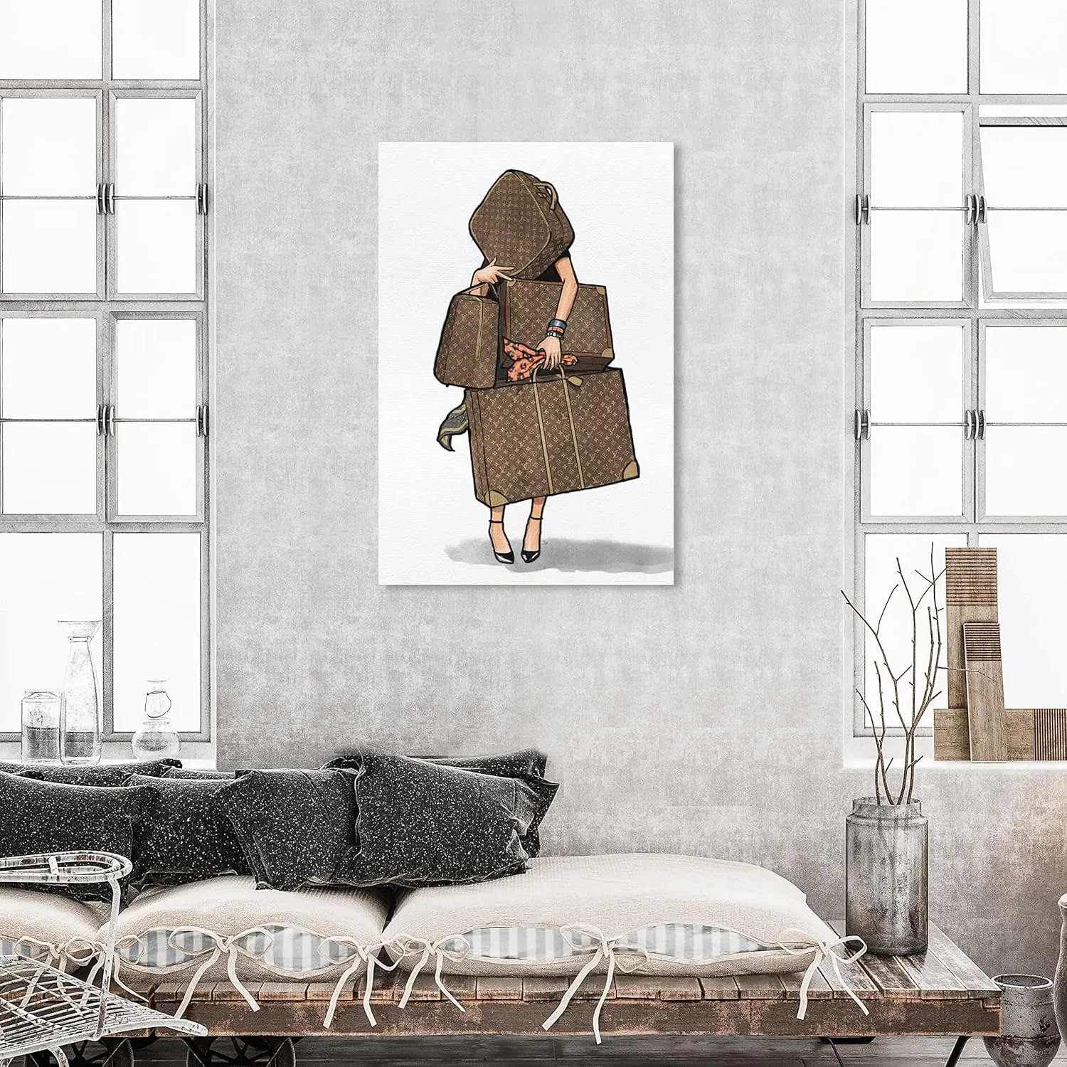 The Oliver Gal Artist Co. Fashion and Glam Wall Art Canvas Prints, Bags-Orange' Travel Essentials Home Décor, 30 in x 45 in, Brown, White