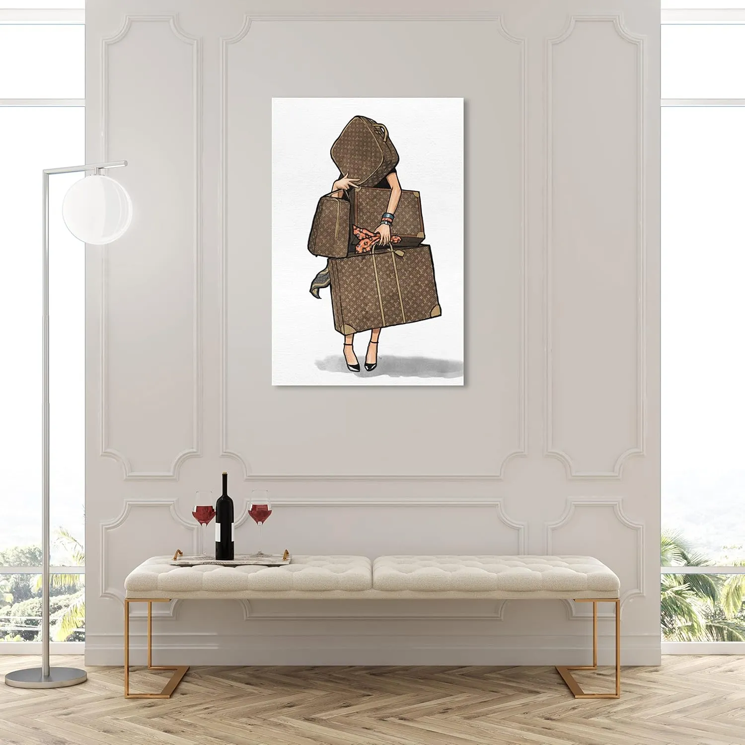 The Oliver Gal Artist Co. Fashion and Glam Wall Art Canvas Prints, Bags-Orange' Travel Essentials Home Décor, 30 in x 45 in, Brown, White