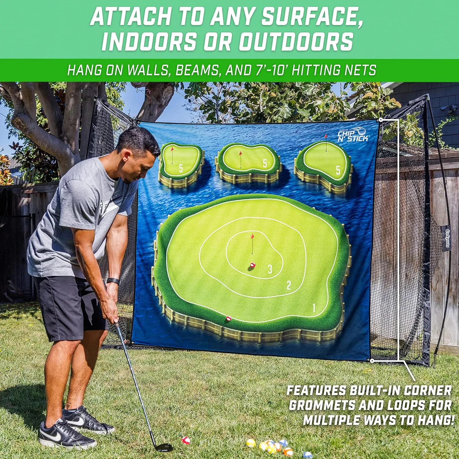 The Original GoSports Chip N' Stick - Choose Classic, Darts or Islands - Giant Golf Games with Balls and Chipping Mat