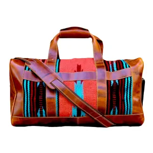 The Southwestern Antique Saddle Brown Leather Aztec Weekender Western Duffel Bag (Sedona)