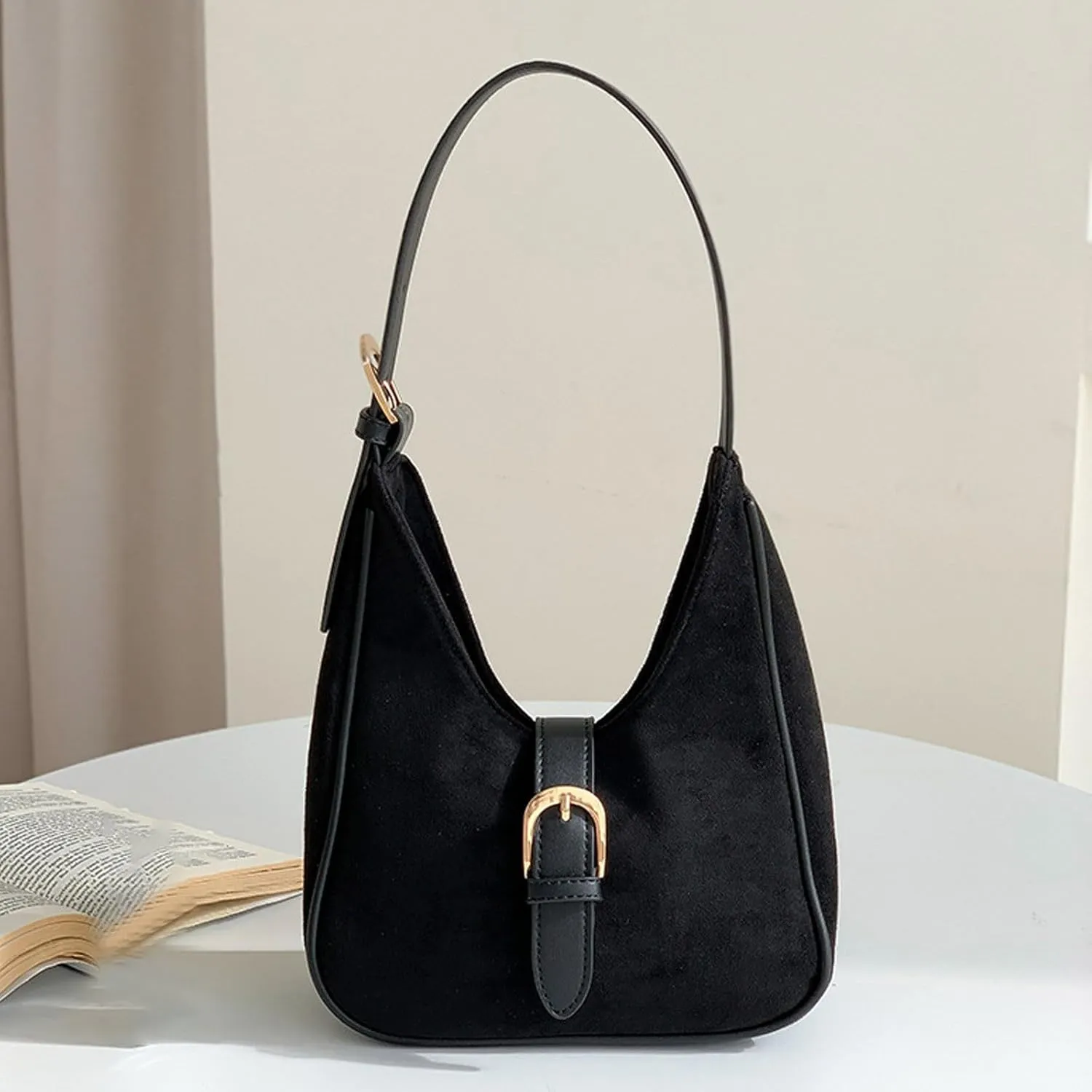 The Tote Bag Dupes,Side Bags for Women,Suede Shoulder Bags for Women Retro Fall Clutch Saddle Bag Small Tote Bag Satchels Work Purses Slouchy Crescent Handbag