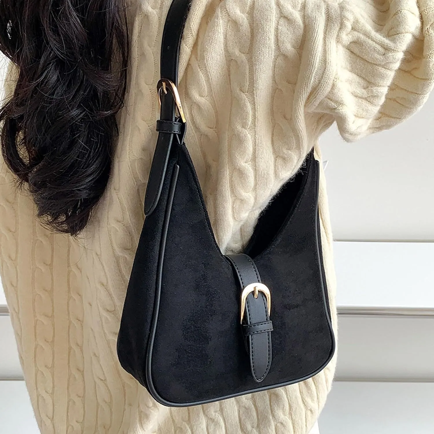 The Tote Bag Dupes,Side Bags for Women,Suede Shoulder Bags for Women Retro Fall Clutch Saddle Bag Small Tote Bag Satchels Work Purses Slouchy Crescent Handbag
