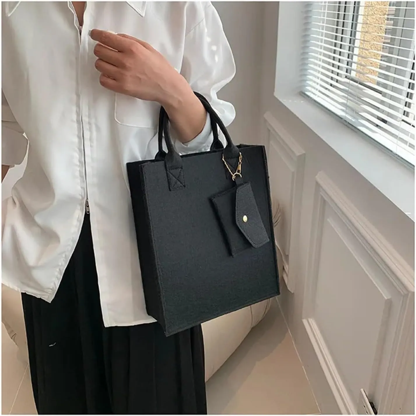 Thickened Felt Tote Student Handbag Large Capacity Reusable Shopping Handheld Bag Messenger Bag