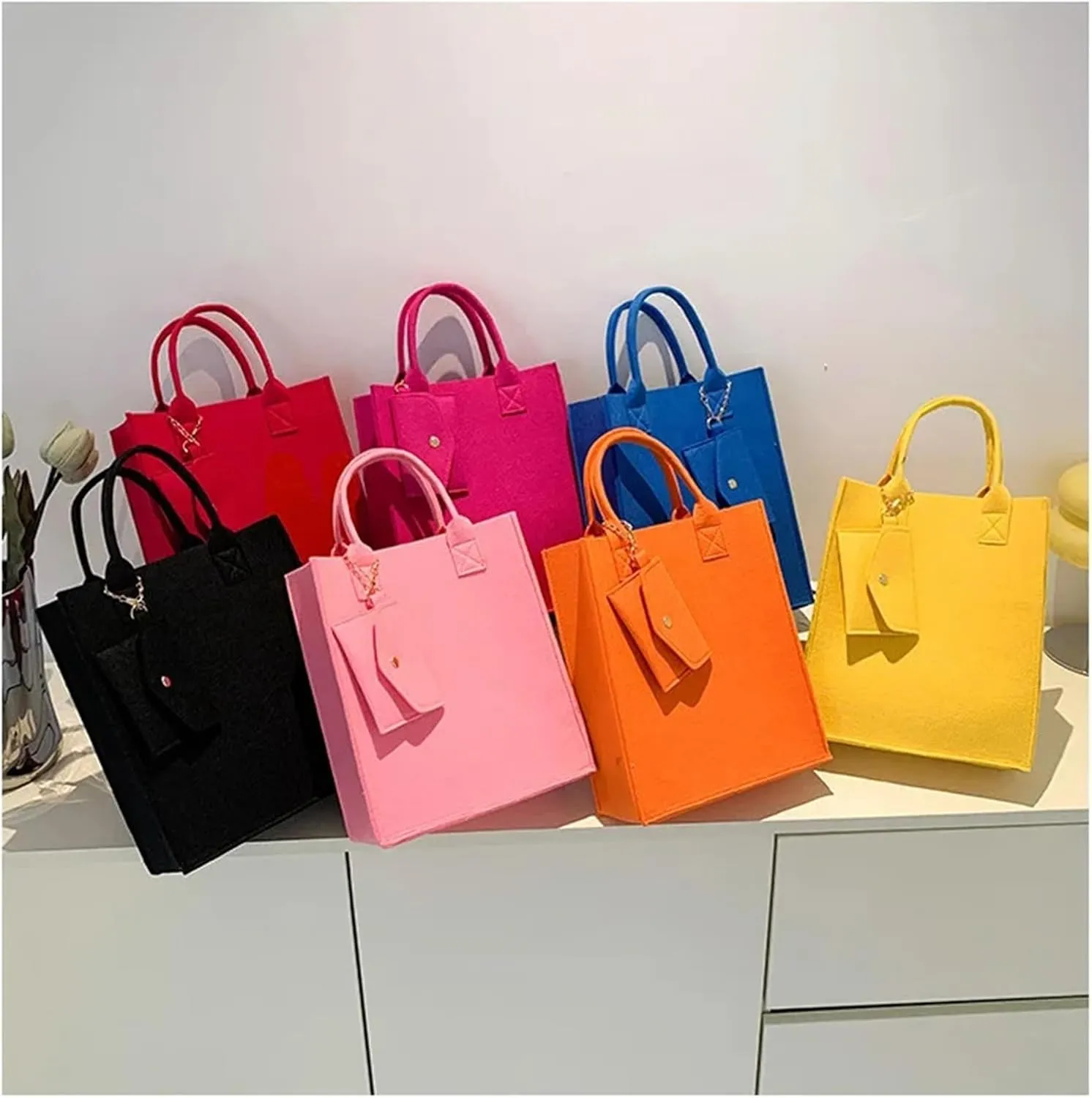 Thickened Felt Tote Student Handbag Large Capacity Reusable Shopping Handheld Bag Messenger Bag