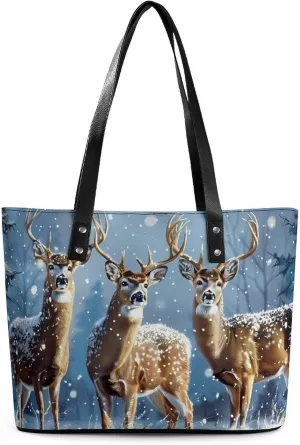 Three Deers Winter Day Purse for Women Casual Tote Bags Purses Ladies Top Handle Shoulder Handbag for Work Travel