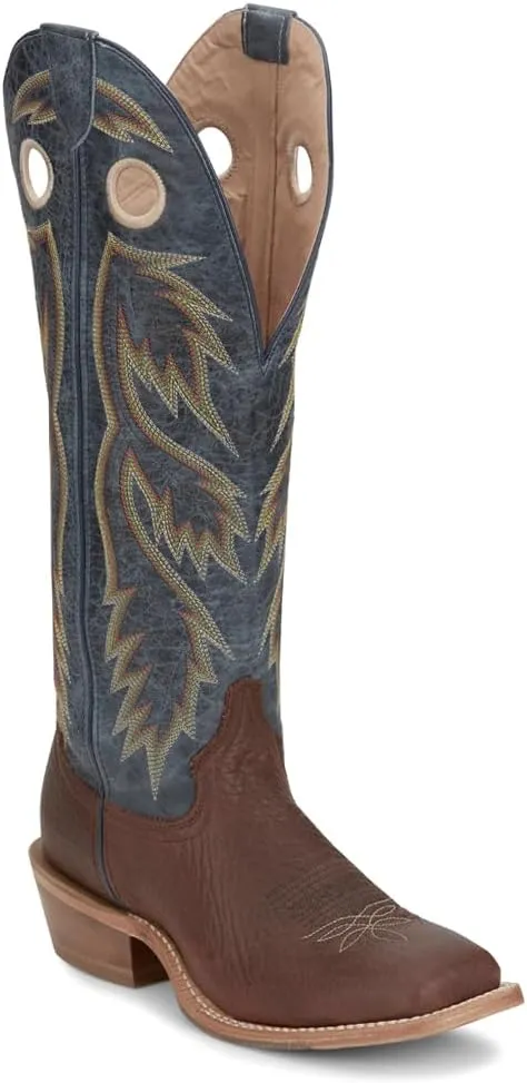 Tony Lama Mens Merrit 17 Inch Buckaroo Embroidered Square Toe Pull On Casual Boots Mid Calf - Blue, Brown