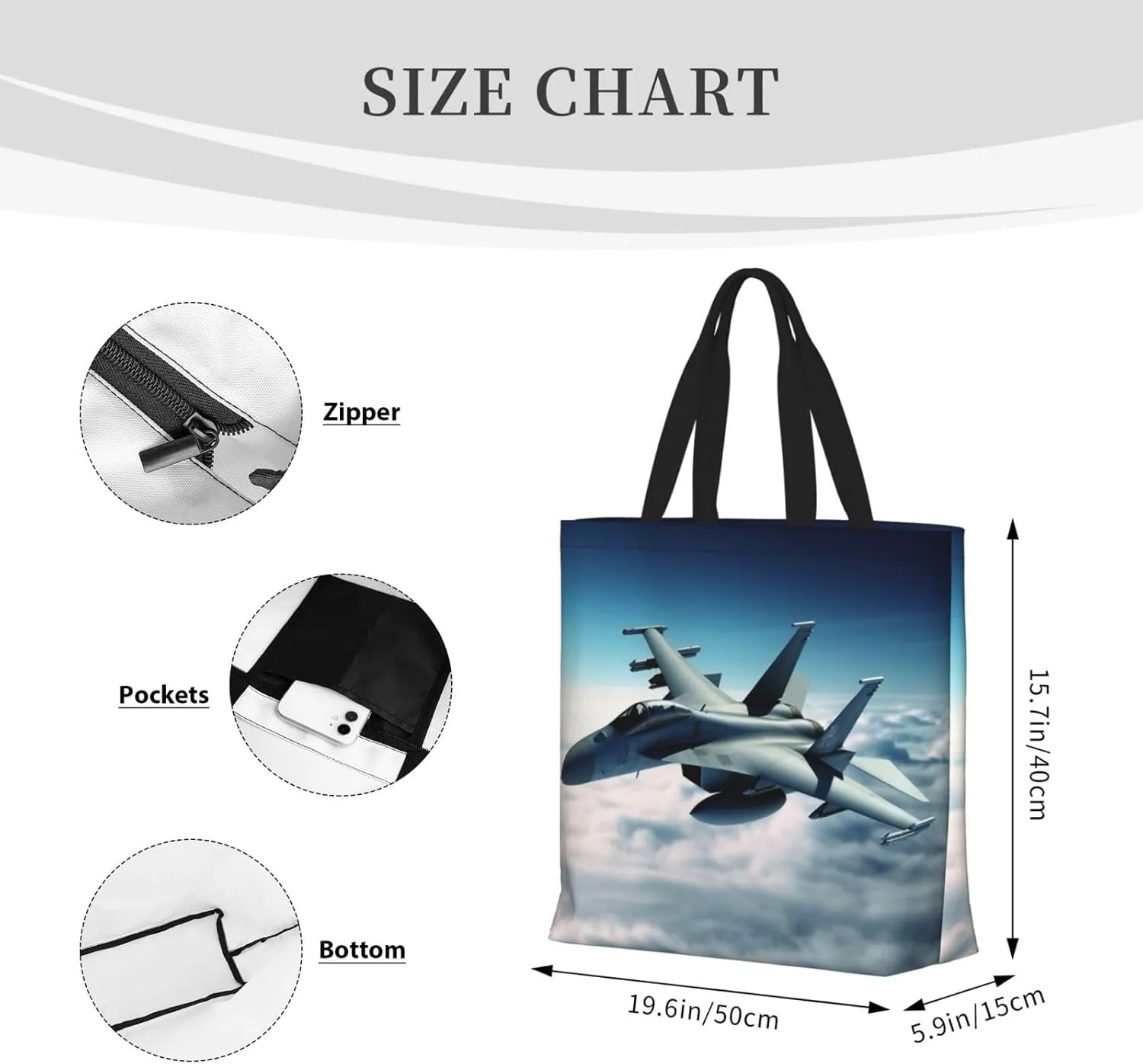 Tote Bag for Women Border Collie Shoulder Bag with Zipper Handbag Large Capacity Reusable Grocery Bag
