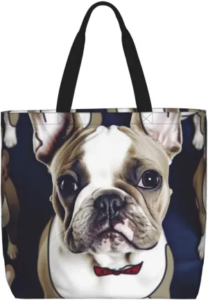 Tote Bag for Women Cute french bulldog Shoulder Bag with Zipper Handbag Large Capacity Reusable Grocery Bag