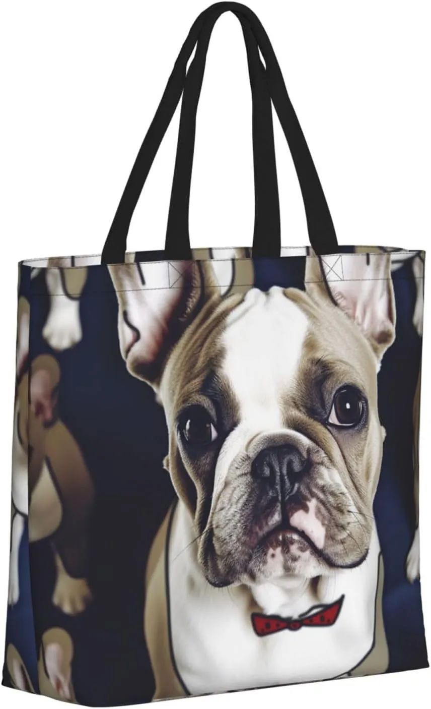 Tote Bag for Women Cute french bulldog Shoulder Bag with Zipper Handbag Large Capacity Reusable Grocery Bag