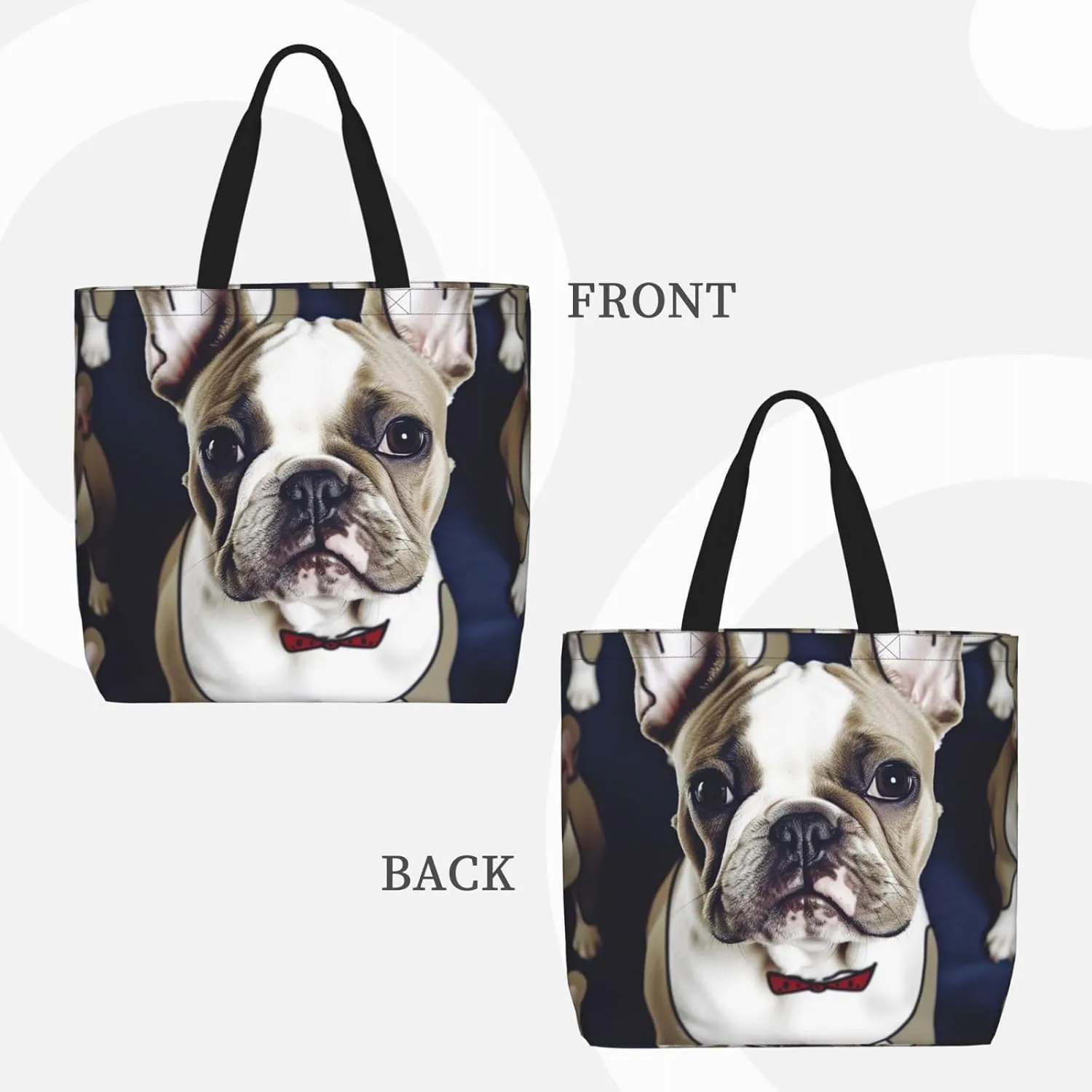 Tote Bag for Women Cute french bulldog Shoulder Bag with Zipper Handbag Large Capacity Reusable Grocery Bag