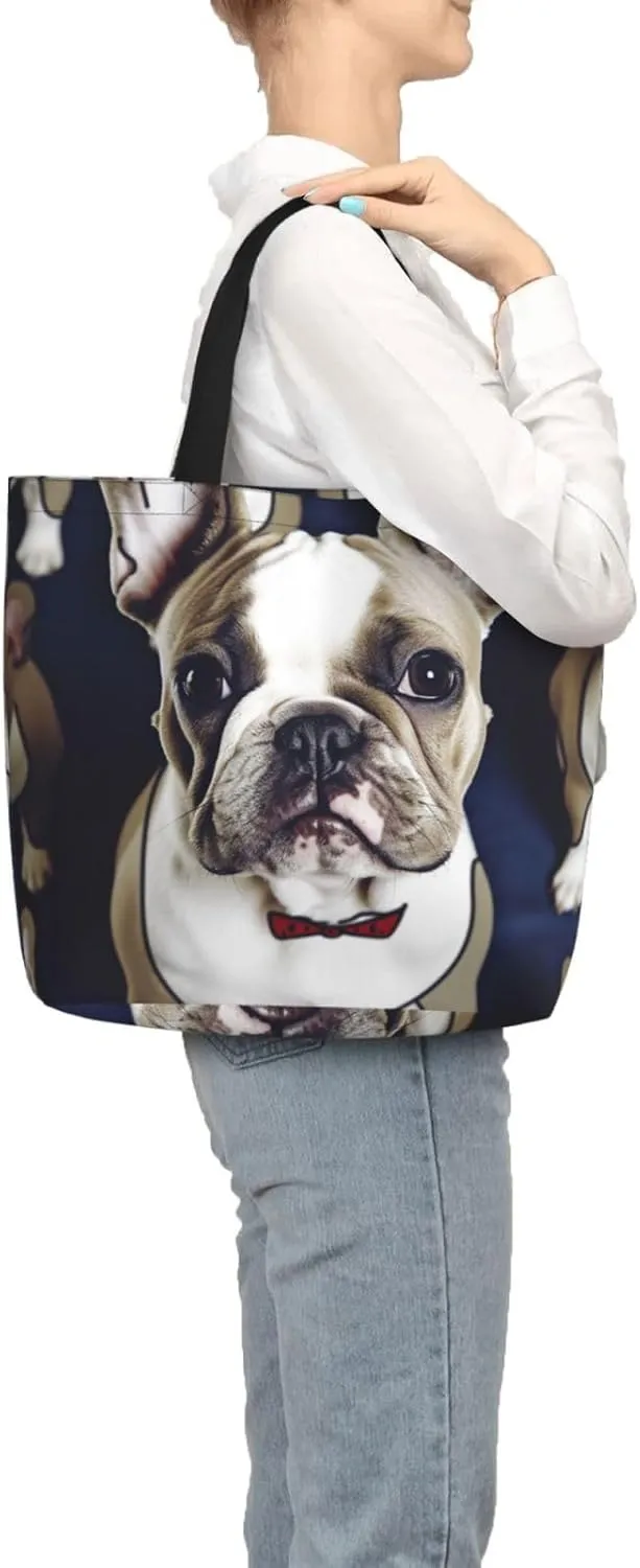 Tote Bag for Women Cute french bulldog Shoulder Bag with Zipper Handbag Large Capacity Reusable Grocery Bag