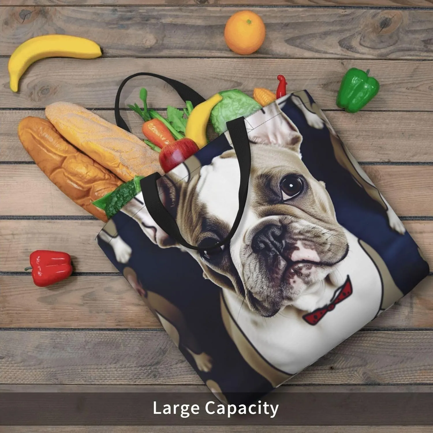 Tote Bag for Women Cute french bulldog Shoulder Bag with Zipper Handbag Large Capacity Reusable Grocery Bag