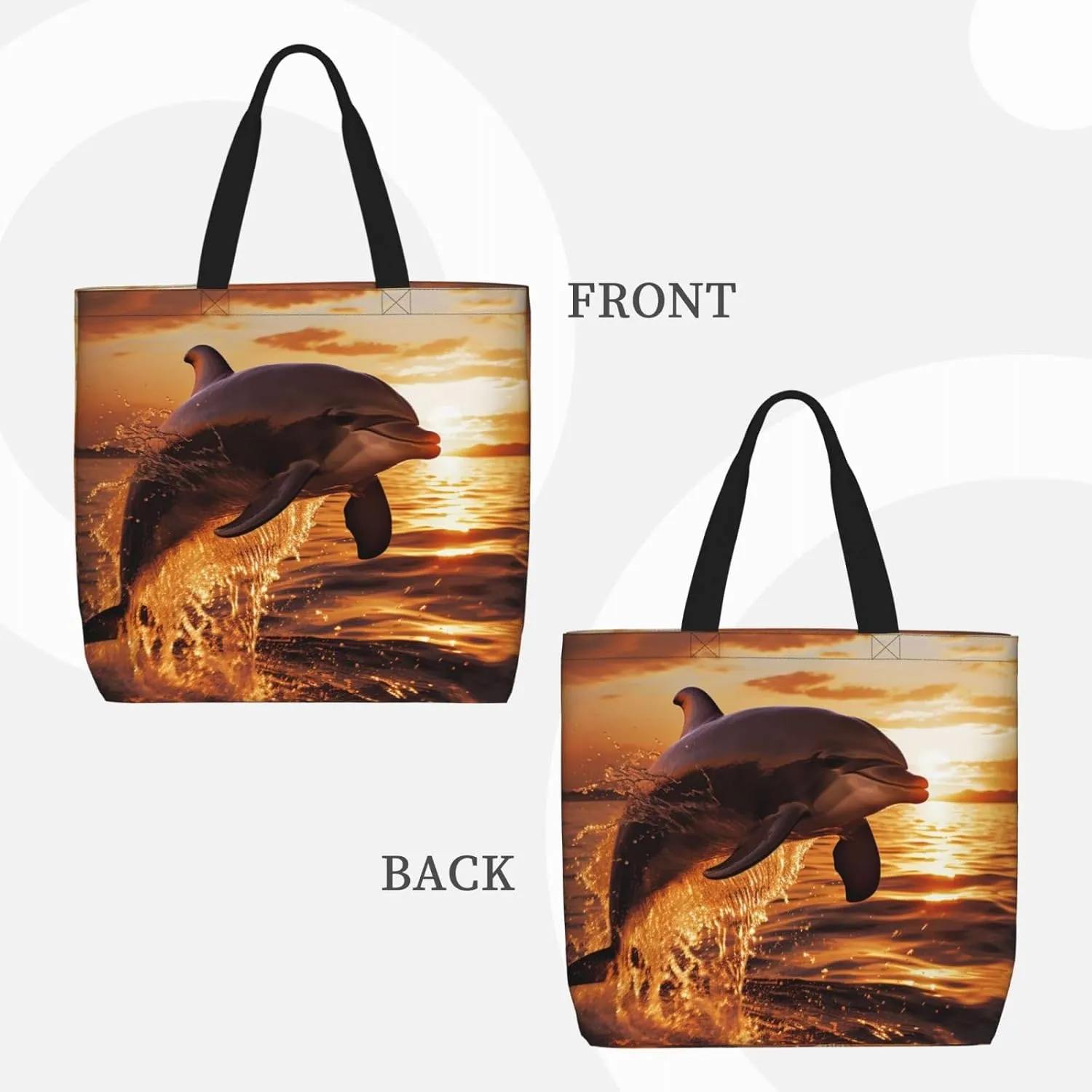 Tote Bag for Women Dolphin at dusk Shoulder Bag with Zipper Handbag Large Capacity Reusable Grocery Bag