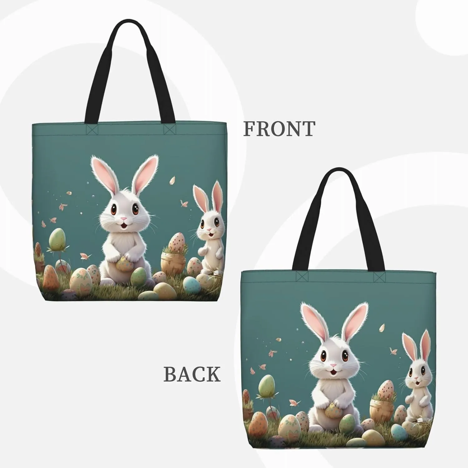 Tote Bag for Women Easter Bunny Shoulder Bag with Zipper Handbag Large Capacity Reusable Grocery Bag