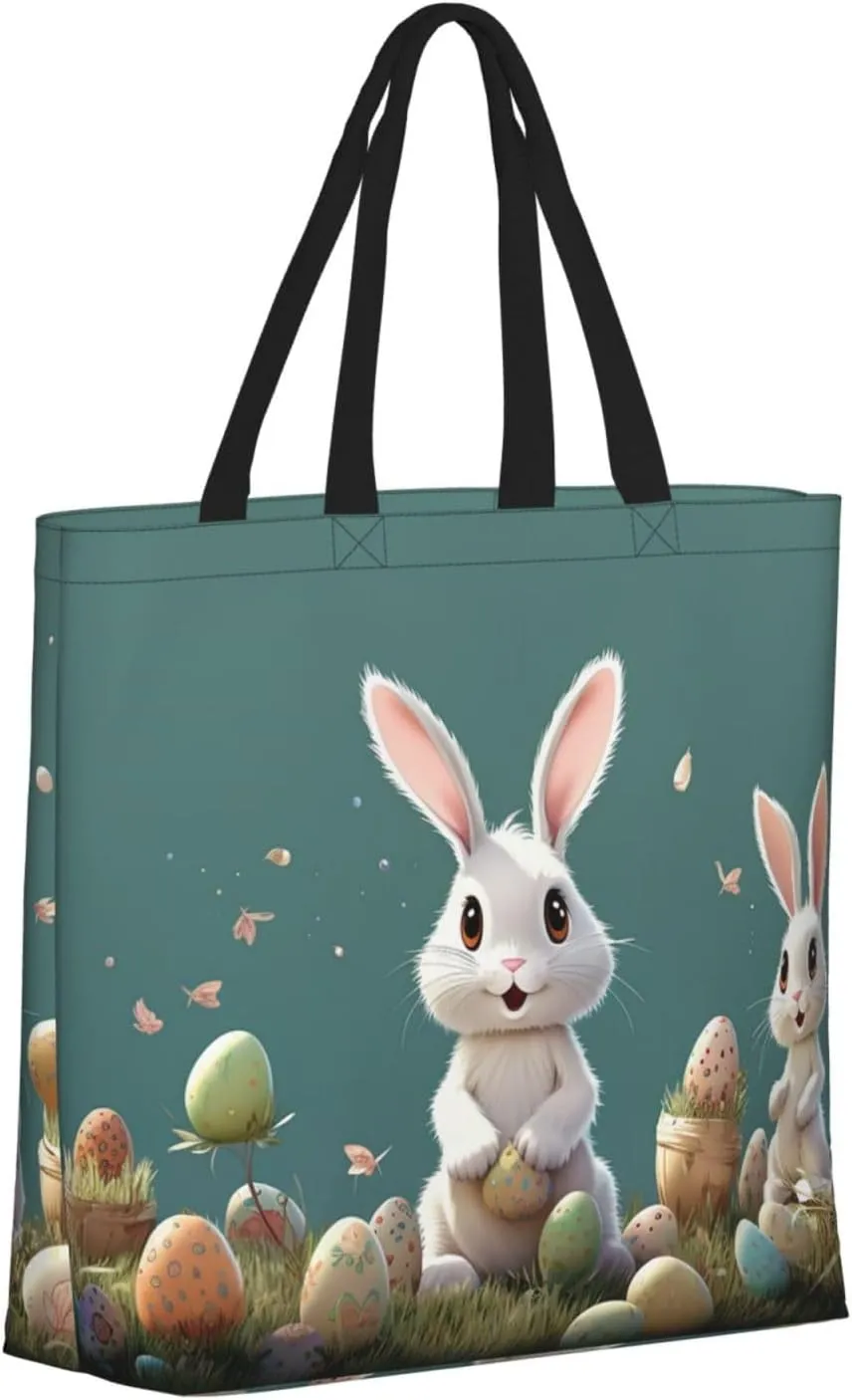 Tote Bag for Women Easter Bunny Shoulder Bag with Zipper Handbag Large Capacity Reusable Grocery Bag