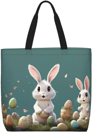 Tote Bag for Women Easter Bunny Shoulder Bag with Zipper Handbag Large Capacity Reusable Grocery Bag