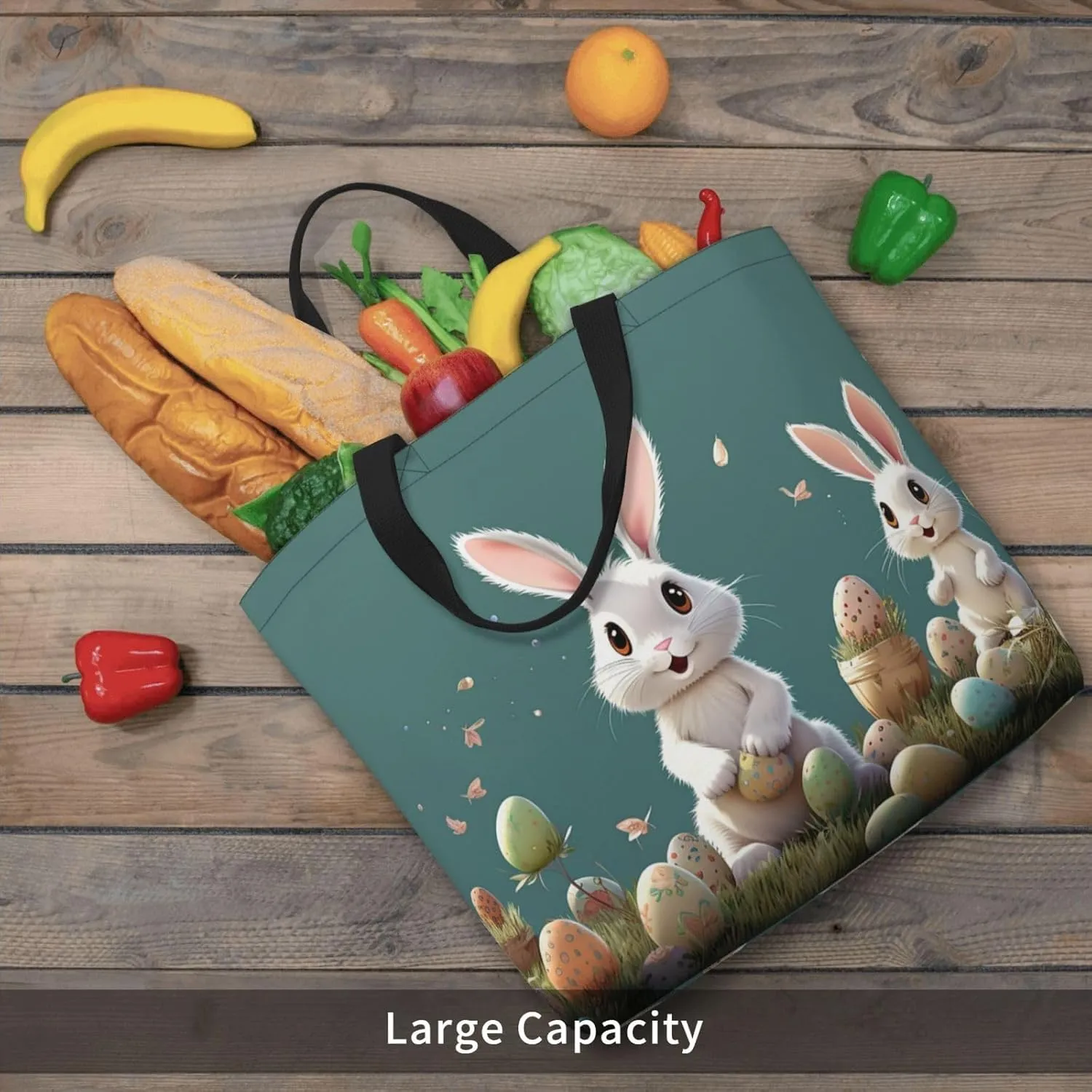 Tote Bag for Women Easter Bunny Shoulder Bag with Zipper Handbag Large Capacity Reusable Grocery Bag