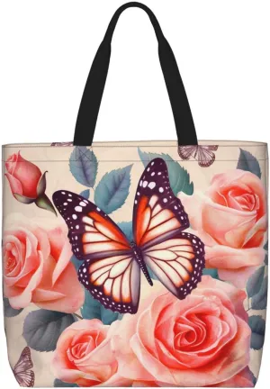Tote Bag for Women Flower watercolor Shoulder Bag with Zipper Handbag Large Capacity Reusable Grocery Bag
