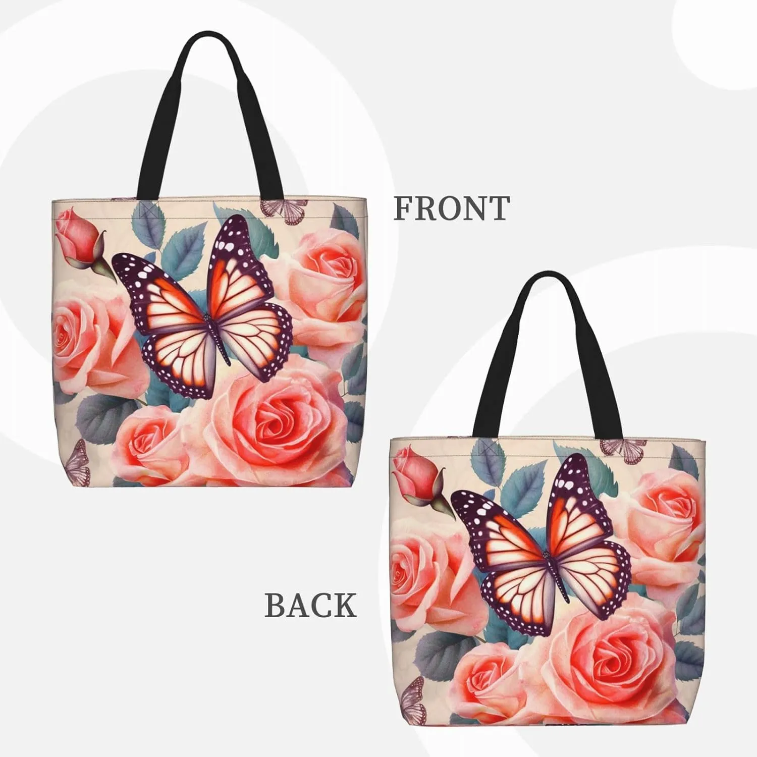 Tote Bag for Women Flower watercolor Shoulder Bag with Zipper Handbag Large Capacity Reusable Grocery Bag