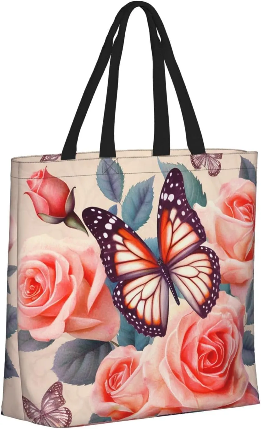 Tote Bag for Women Flower watercolor Shoulder Bag with Zipper Handbag Large Capacity Reusable Grocery Bag