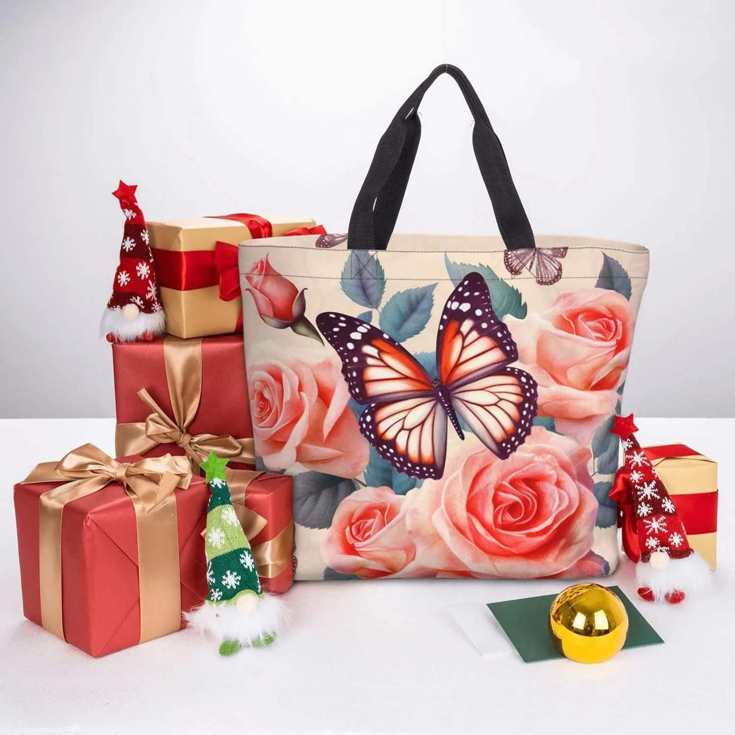 Tote Bag for Women Flower watercolor Shoulder Bag with Zipper Handbag Large Capacity Reusable Grocery Bag