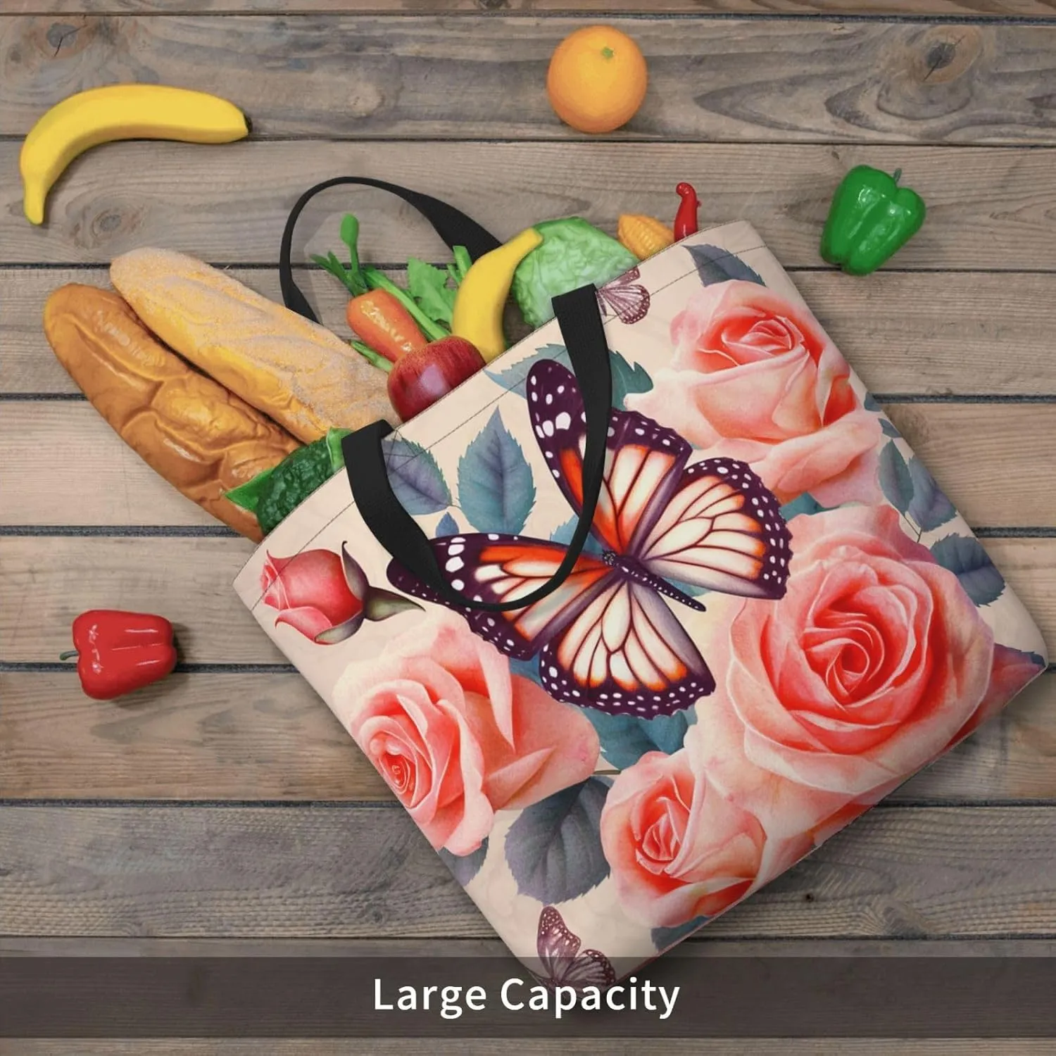 Tote Bag for Women Flower watercolor Shoulder Bag with Zipper Handbag Large Capacity Reusable Grocery Bag